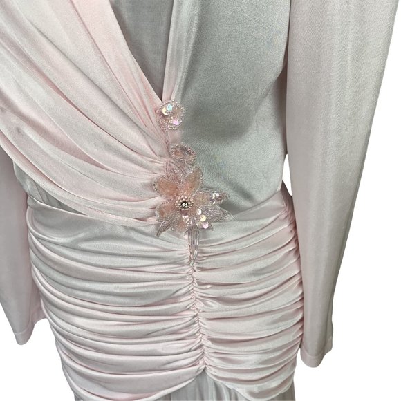 VINTAGE 80s Pink Drop Waist Satin Dress - Picture 3 of 10